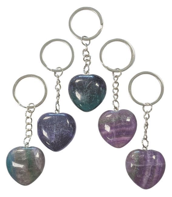 Porte Clés Cœur Fluorite Multicolore 30mm x 5