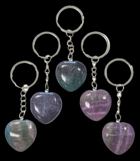 Porte Clés Cœur Fluorite Multicolore 30mm x 5