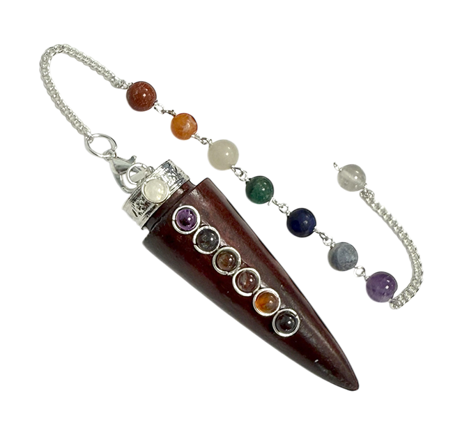 Pendule cone 7 Chakras en bois de rose chez Arabesk