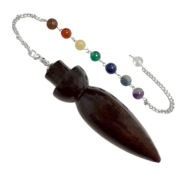Pendule Radiesthésie Egyptienne 7 Chakras en Bois de Rose 7.5cm chez Arabesk