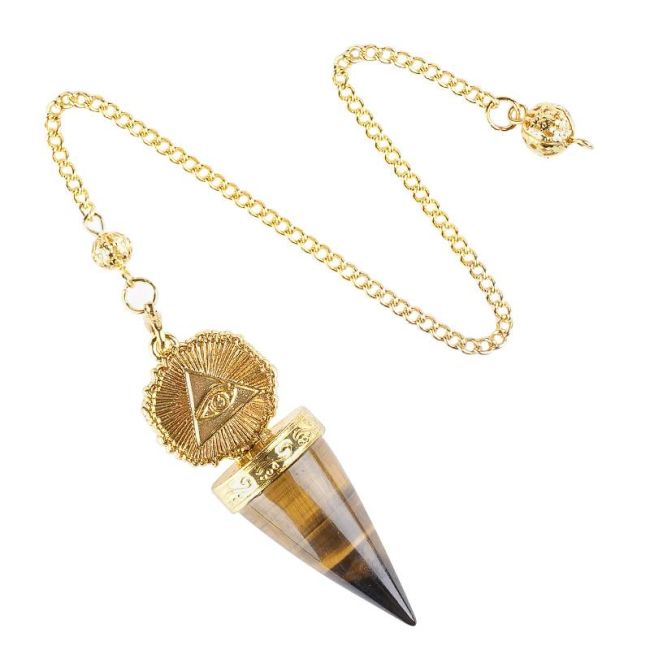 Pendule Divinatoire Oeil de Tigre – Œil de la Providence Doré
