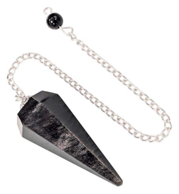 Pendule Obsidienne Argentée Conique 6 faces