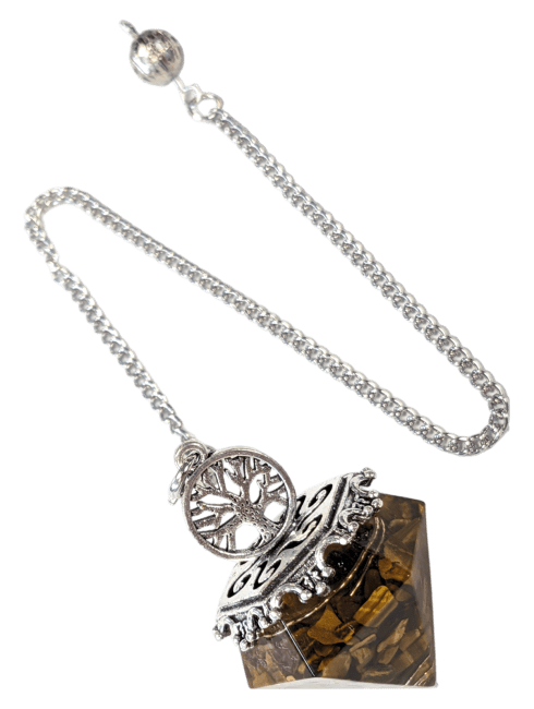 Pendule Orgonite Arbre de Vie Oeil de Tigre 6 faces chez Arabesk