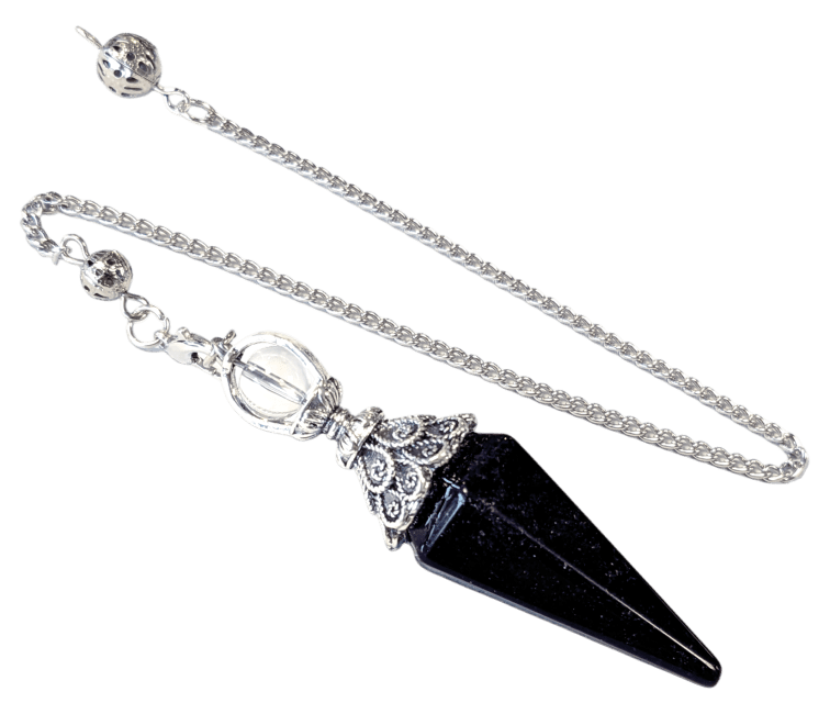 Pendule Obsidienne Noire 6 faces & Métal chez Arabesk