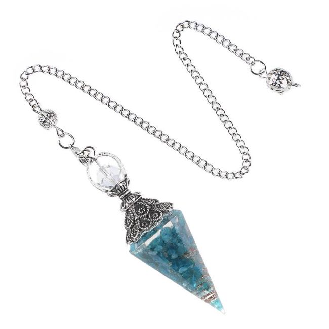 Pendule Orgonite Apatite Bleue 6 faces chez Arabesk