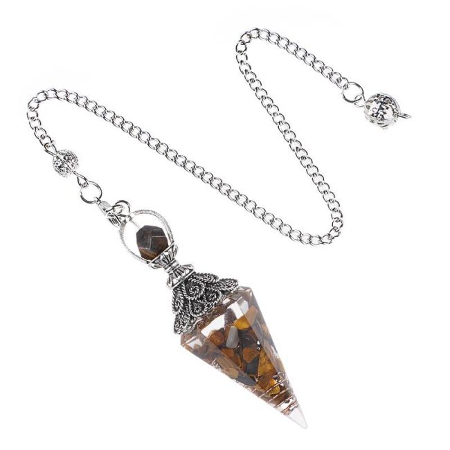 Pendule Orgonite Oeil de Tigre 6 faces