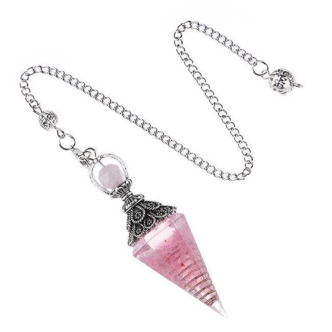 Pendule Orgonite Quartz Rose 6 faces