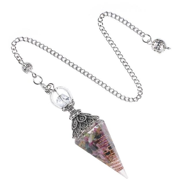 Pendule Orgonite Tourmaline Multicolor 6 faces chez Arabesk