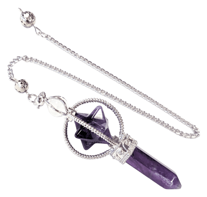 Pendule Amethyste Merkaba 6 faces chez Arabesk