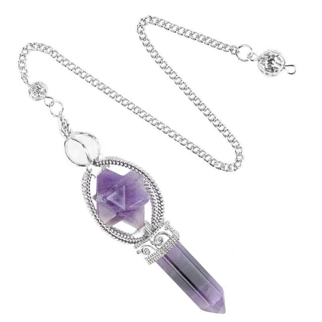 Pendule Amethyste Merkaba 6 faces