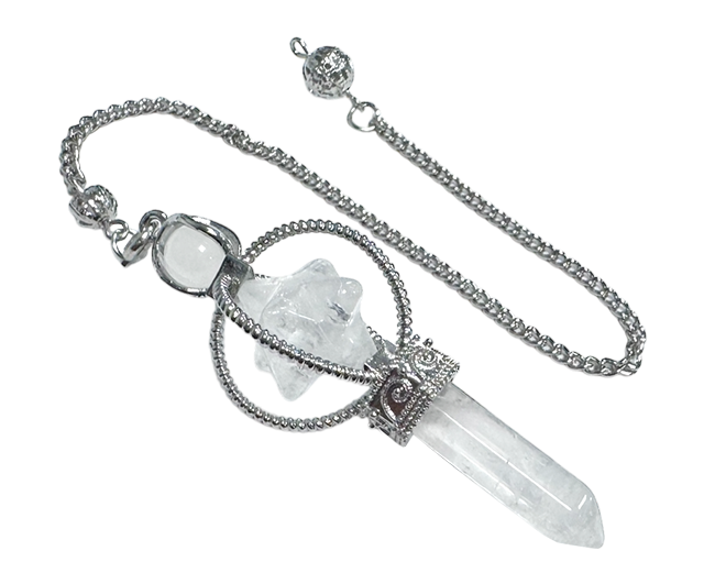 Pendule Cristal de Roche Lazuli Merkaba 6 faces chez Arabesk