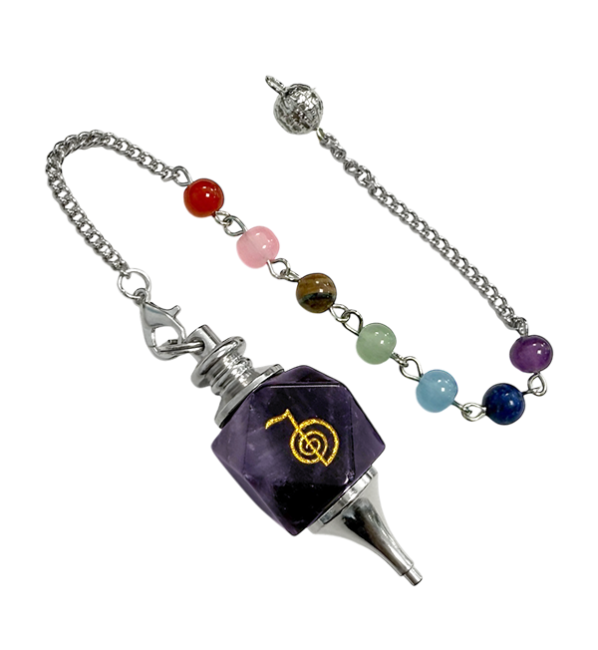 Pendule Hexagolal Améthyste Reiki ChoKu Rei 7 Chakras chez Arabesk