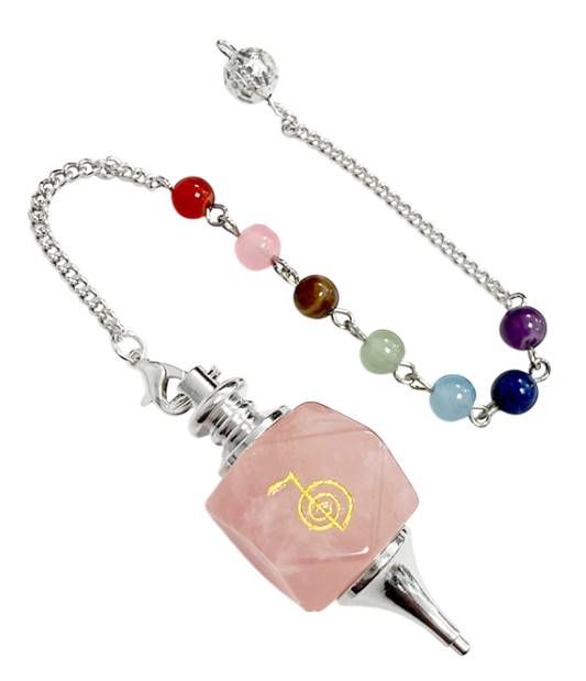 Pendule Hexagolal Quartz Rose Reiki ChoKu Rei 7 Chakras