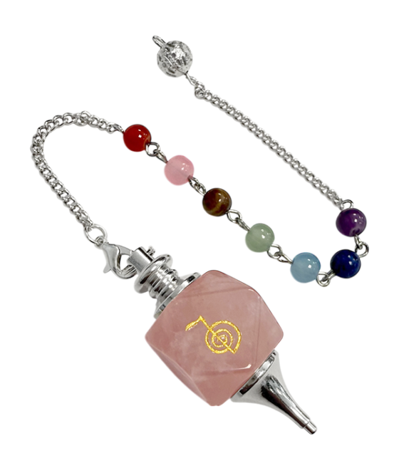 Pendule Hexagolal Quartz Rose Reiki ChoKu Rei 7 Chakras chez Arabesk