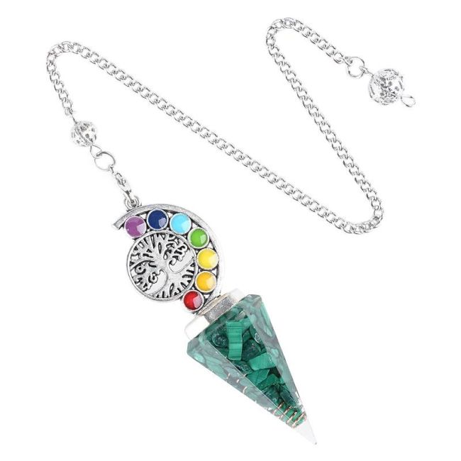 Pendule Orgonite Malachite Arbre de Vie 7 Chakras 6 faces chez Arabesk