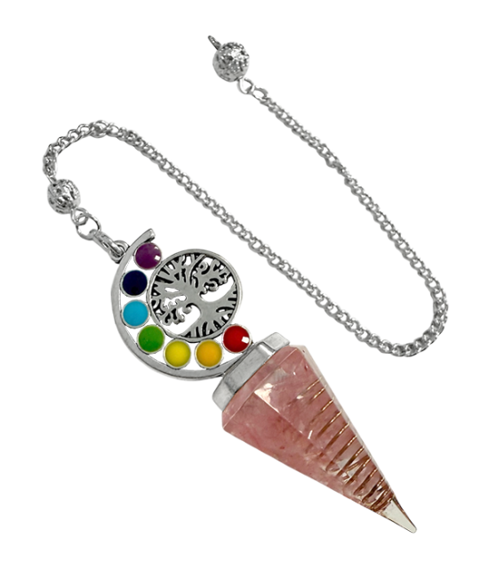 Pendule Orgonite Quartz Rose Arbre de Vie 7 Chakras 6 faces chez Arabesk