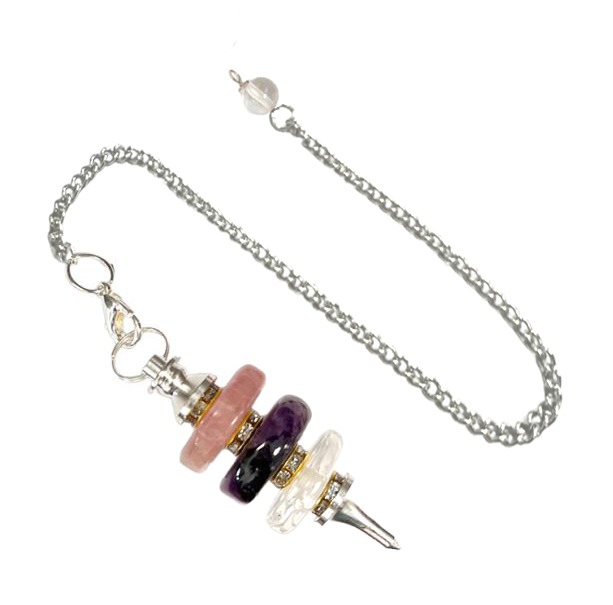 Pendule disques Cristal de roche du Brésil Améthyste Quartz rose chez Arabesk
