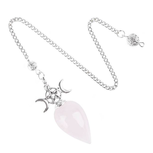 Pendule Divinatoire Pentacle Triple Lune Quartz Rose