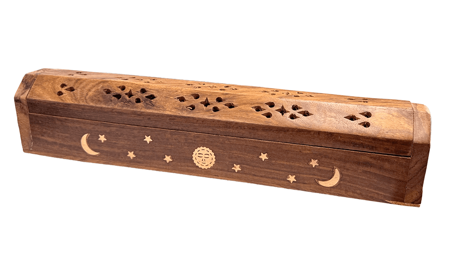 Porte Encens Coffret en Bois de Sheesham lune & soleil 30cm x2