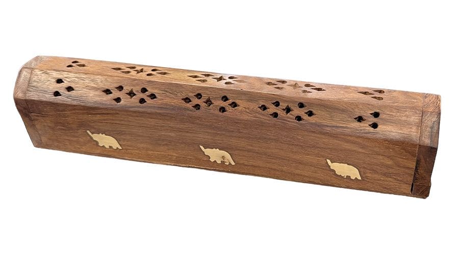 Porte Encens Coffret en Bois de Sheesham Eléphant 30cm x2 chez Arabesk