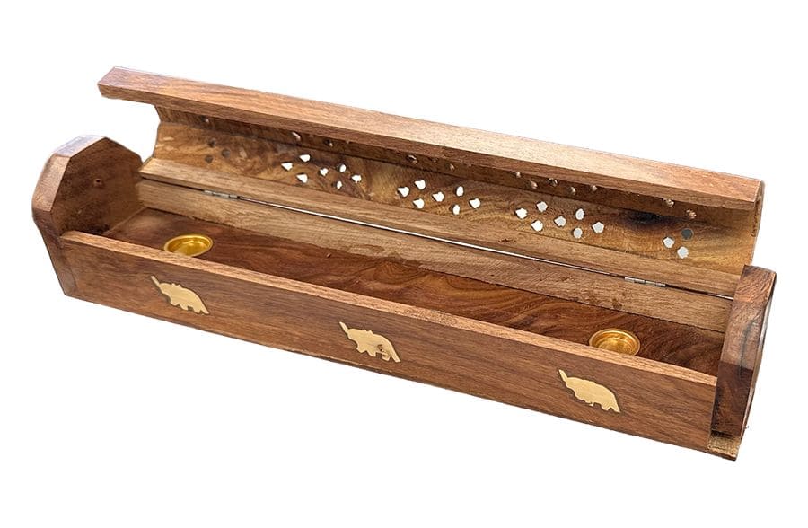 Porte Encens Coffret en Bois de Sheesham Eléphant 30cm x2 chez Arabesk|fr