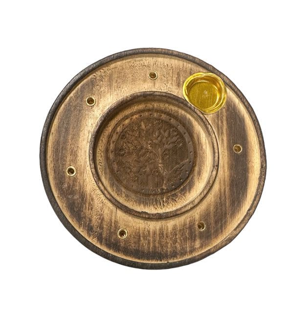 Porte Encens en Bois Rond Ciselé Arbre de vie 10cm x10 chez Arabesk|fr