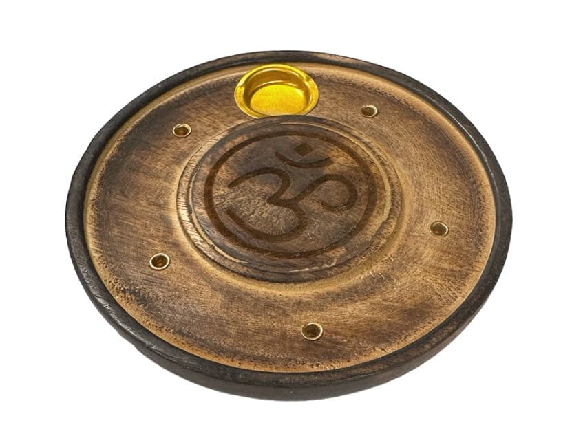 Porte Encens en Bois Rond Ciselé Om 10cm x10