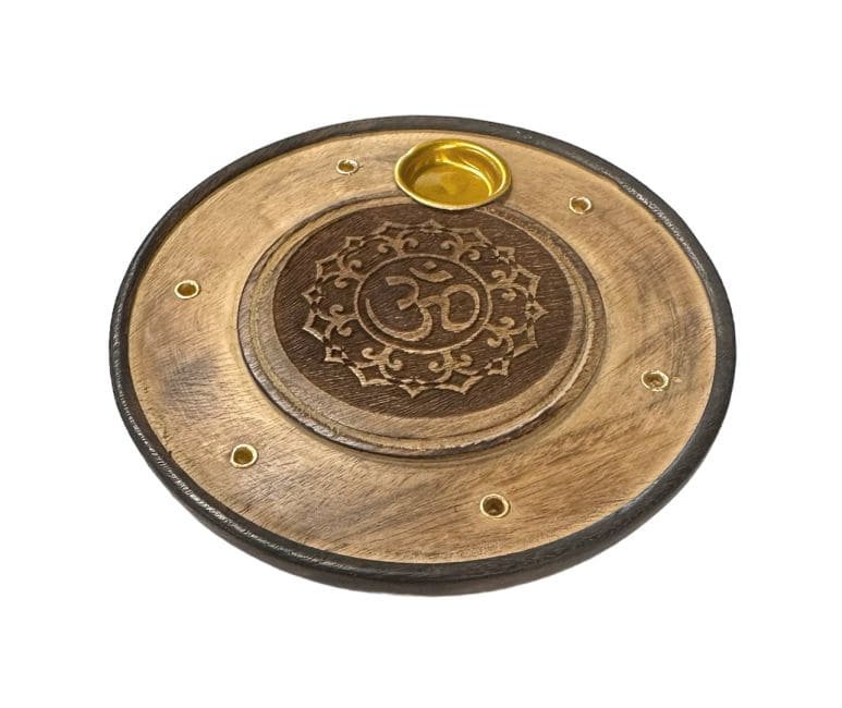 Porte Encens en Bois Rond Ciselé Om 10cm x10