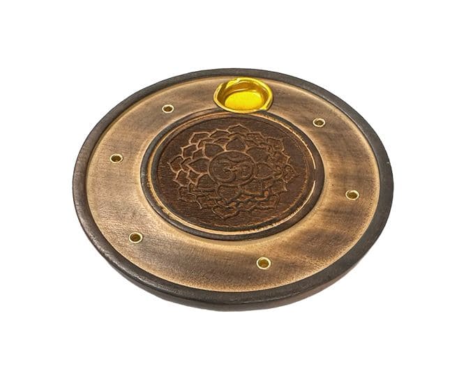 Porte Encens en Bois Rond Ciselé  Om & Lotus 10cm x10