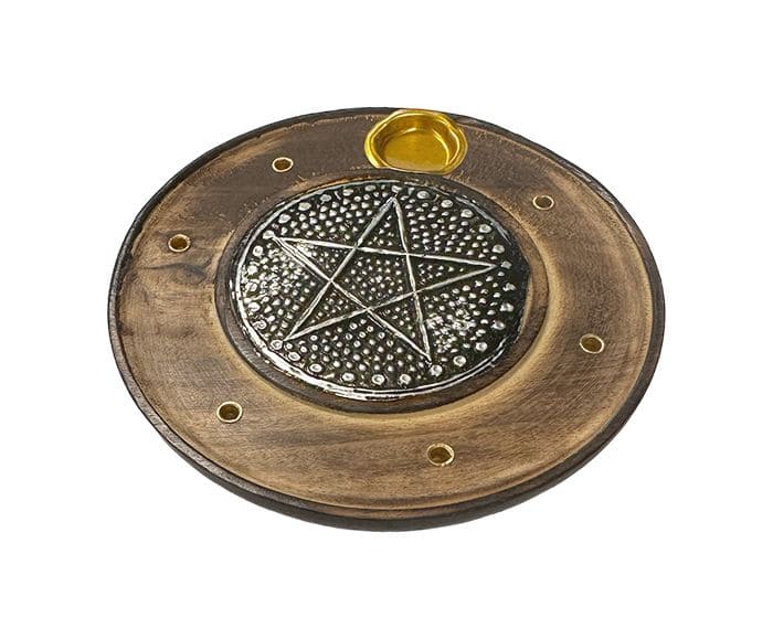 Porte Encens en Bois Rond Pentacle 10cm x10