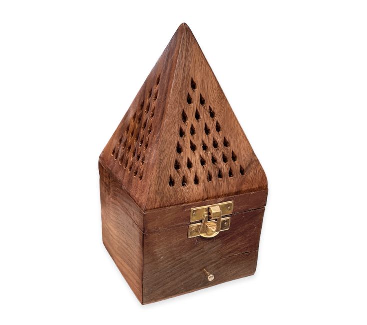 Pyramiden-Räucherstäbchenhalter aus Sheesham-Holz, Schubladenbox 16 cm