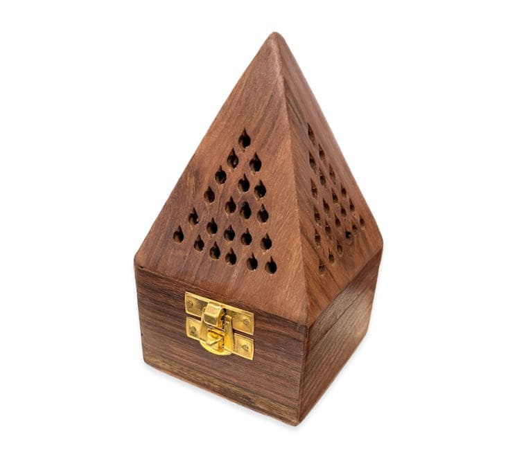 Pyramidenförmiger Räucherstäbchenhalter aus Sheeshamholz, 13 cm