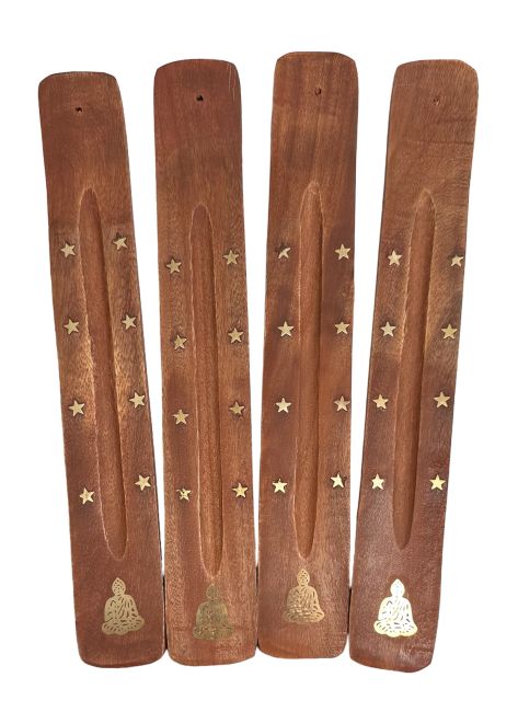 Buddha-Ski-Räucherstäbchenhalter aus Holz x10