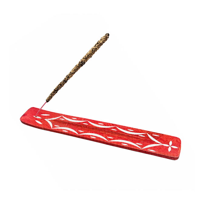 Porte encens bois Mango Ski Rouge et Arbre de Vie 26cm x10 chez Arabesk