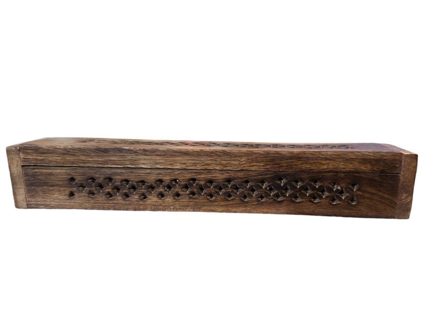 Porte encens hut en bois avec gravures 30cm