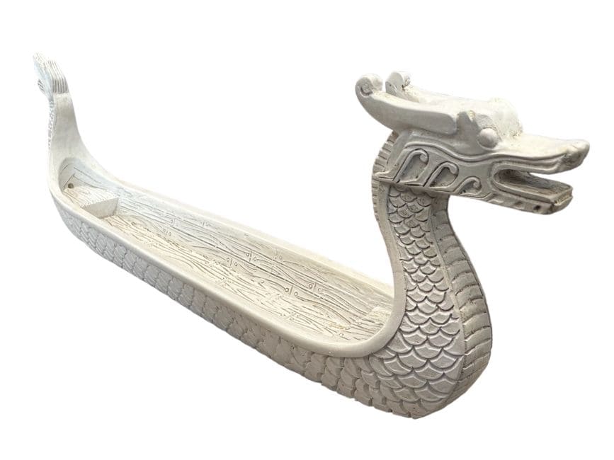 Porte encens bateau dragon blanc 22cm
