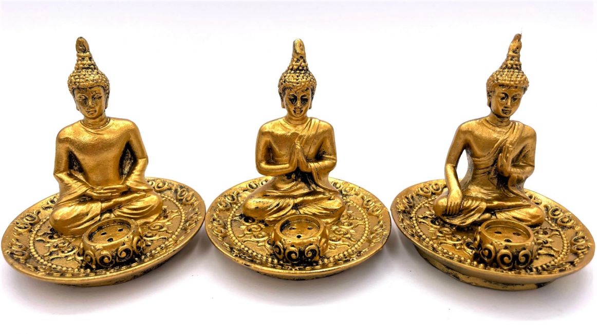 3 x Portes encens bouddha tibetain doré