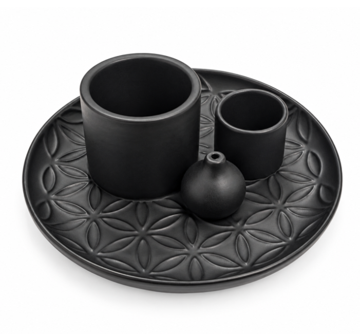 Porte-Encens Multifonction Fleur de Vie Noir Mat 13 cm chez Arabesk