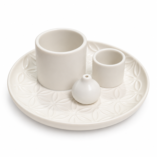 Porte-Encens Multifonction Fleur de Vie Ivoire 13 cm chez Arabesk
