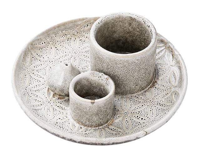 Porte Encens Céramique Beige Fleurs de Vie pour Palo Santo et Sauge Blanche  13cm