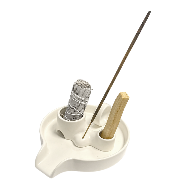 Porte Encens Céramique Blanc pour Palo Santo et Sauge Blanche  18.50cm