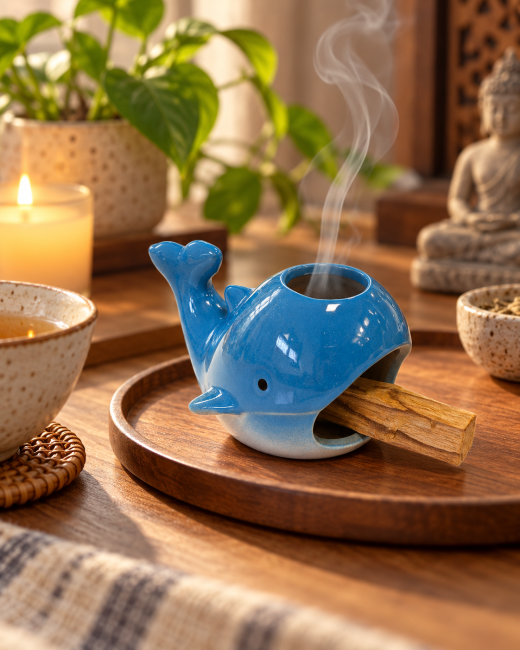 Brûle-encens baleine en céramique bleue 7,5 cm chez Arabesk|fr