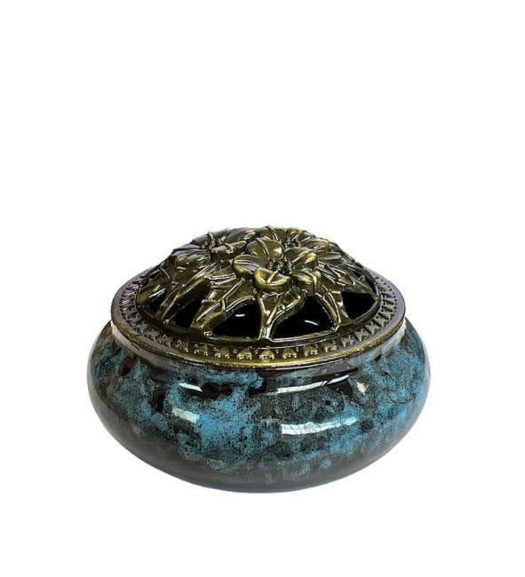 Porte Encens Céramique Noir et bleu 10cm chez Arabesk