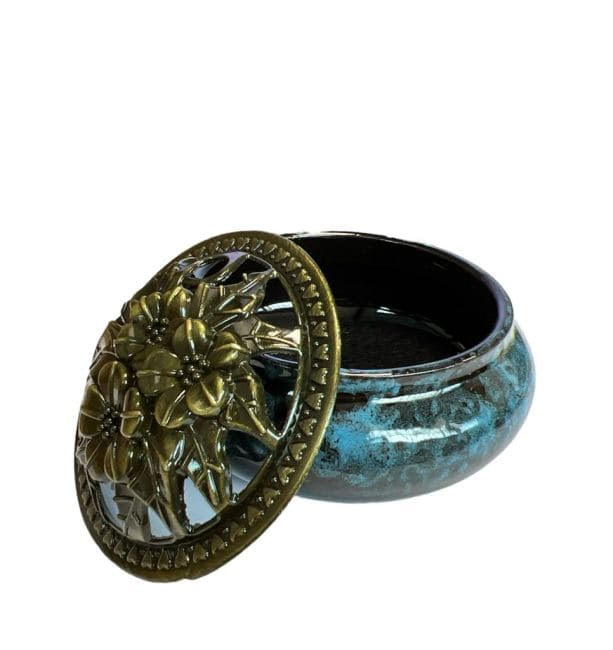 Porte Encens Céramique Noir et bleu 10cm chez Arabesk|fr