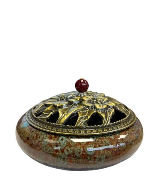Porte Encens Céramique Marron-Bleu 14cm chez Arabesk