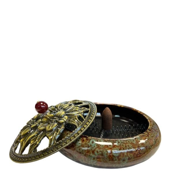 Porte Encens Céramique Marron-Bleu 14cm chez Arabesk|fr