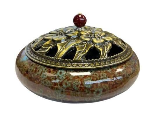 Porte Encens Céramique Marron-Bleu 14cm
