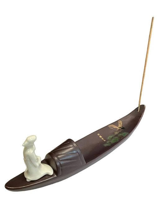 Porte Encens Céramique Bateau Chinois  28cm