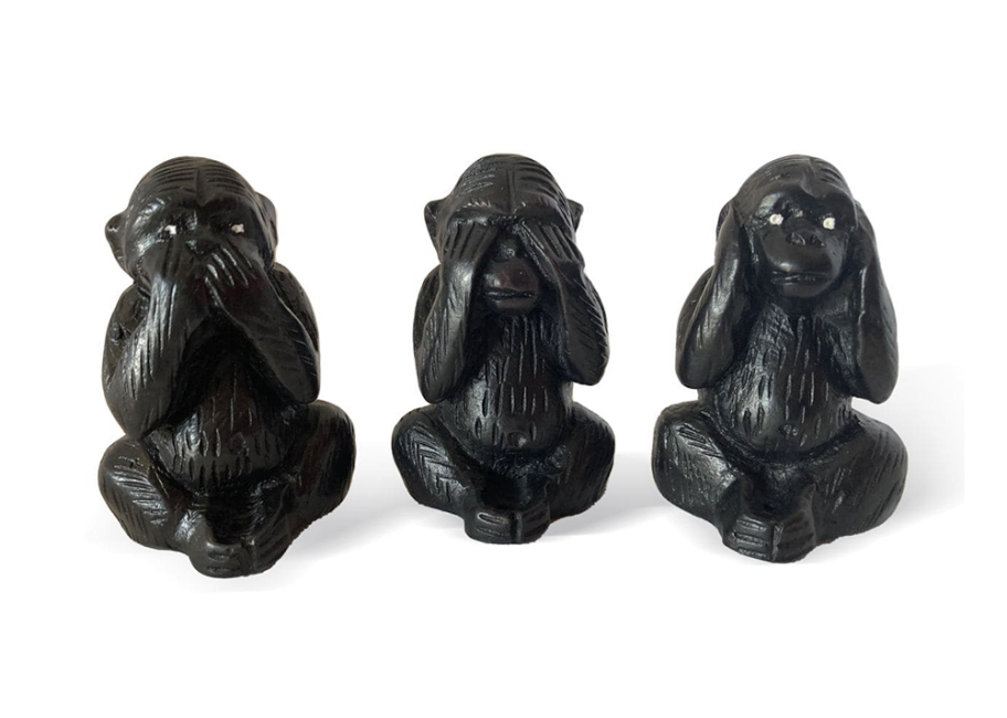 Set de 3 Statuettes Singes de la Sagesse en Résine Noire 7cm chez Arabesk