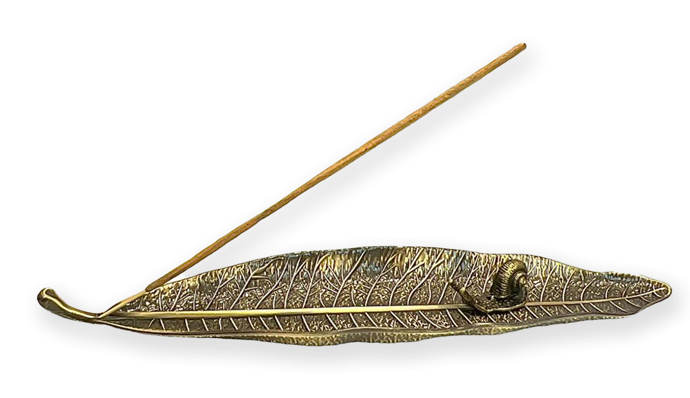 Porte Encens Métal Feuille avec Escargot couleur bronze 25cm